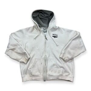 Vintage Avirex Zip Hoodie Men's 2XL White Fleece Lined Skate Grunge Y2K Thrashed